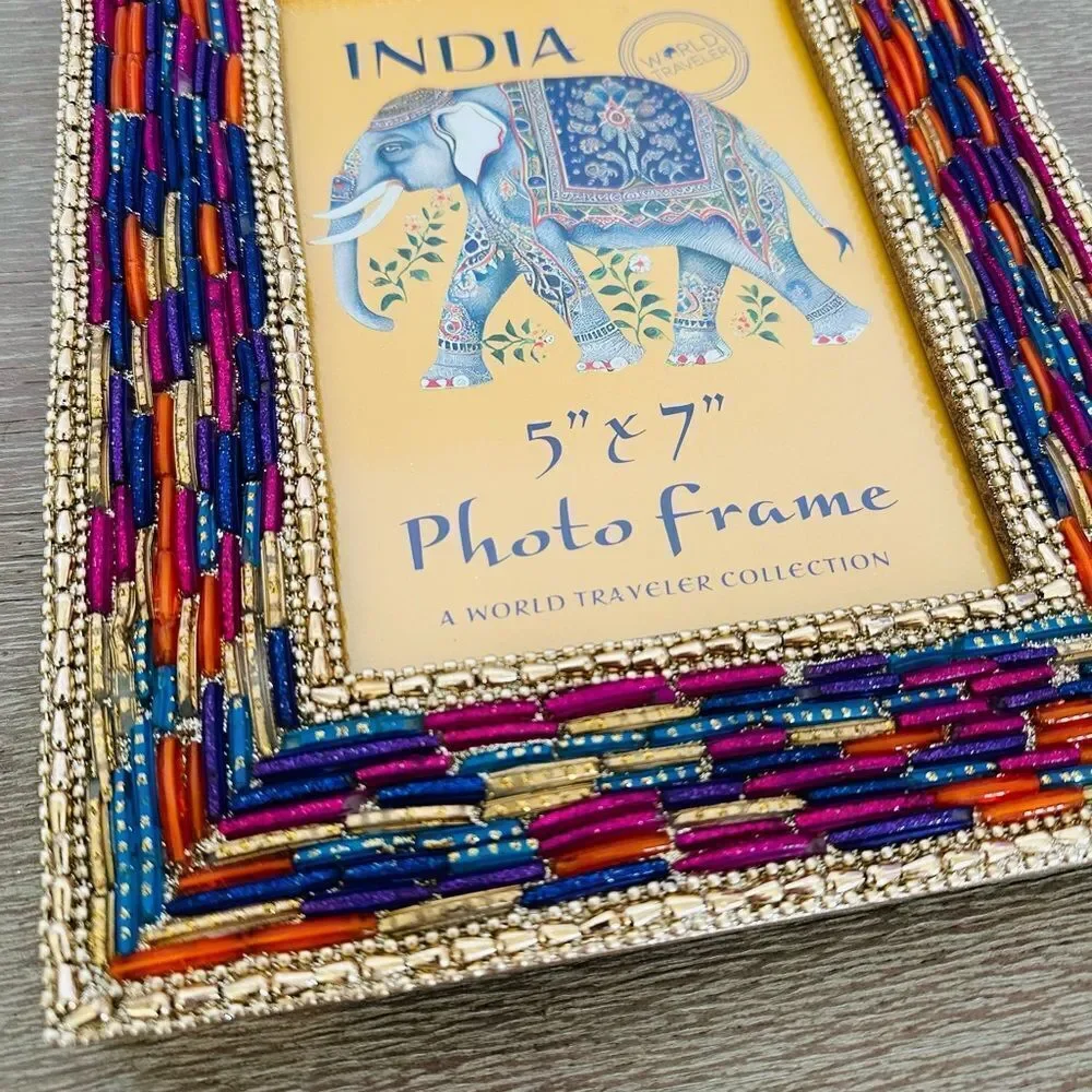 Indian Glass Mosaic Multi Jewel Tone Picture Frame 5x7